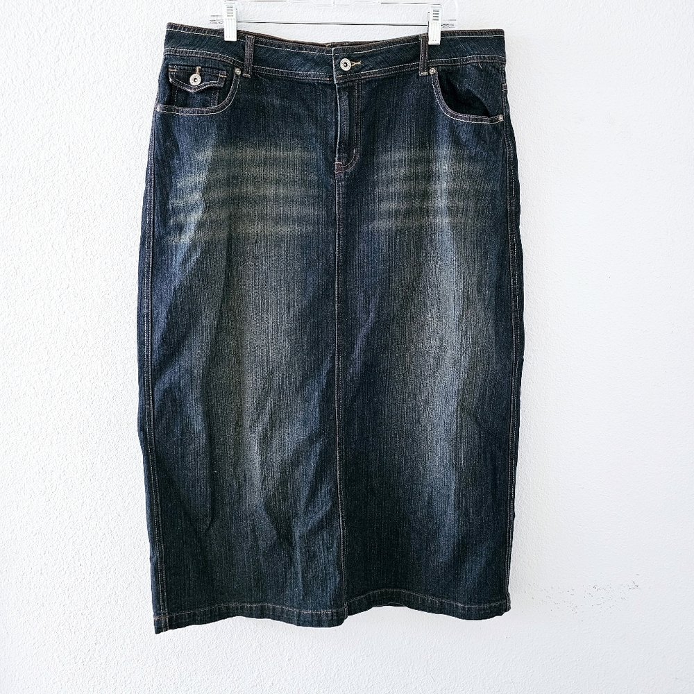 CATO denim maxi skirt size 18 boho flap pockets